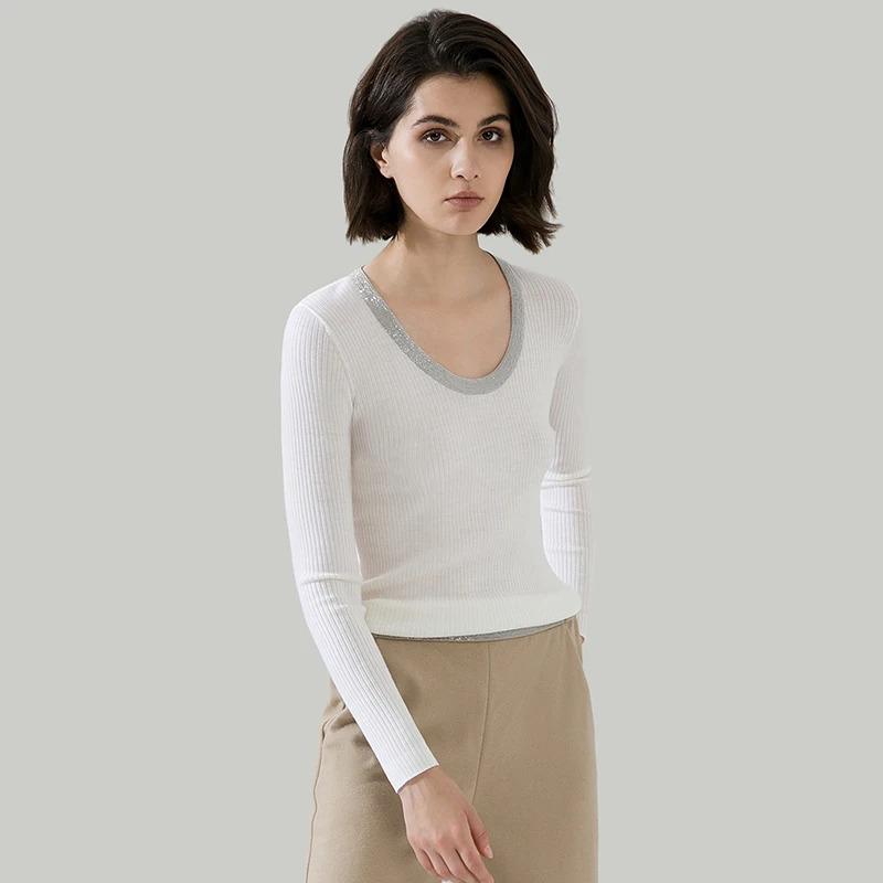 Women O Neck Long Sleeved Merino Wool Jumper