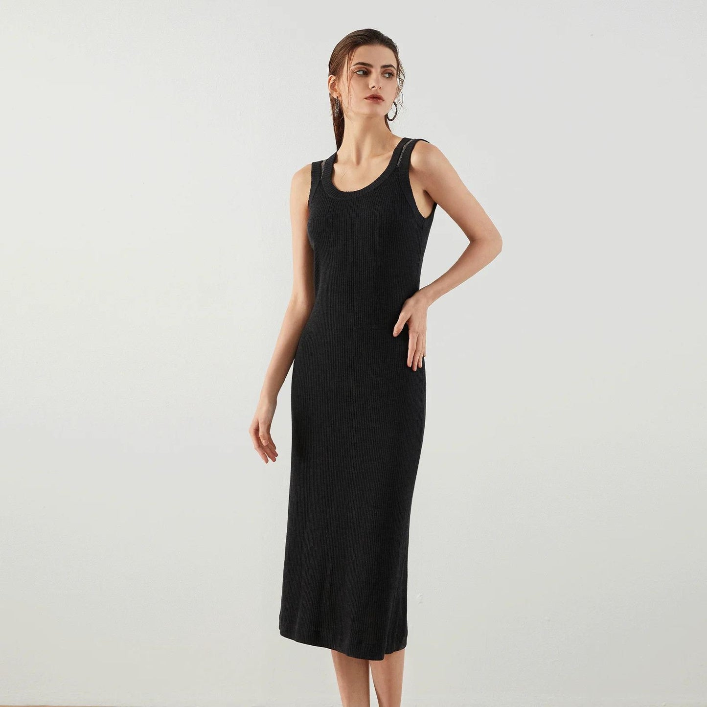 Women's Slim Fit Merino Wool & Silk Long  Dress