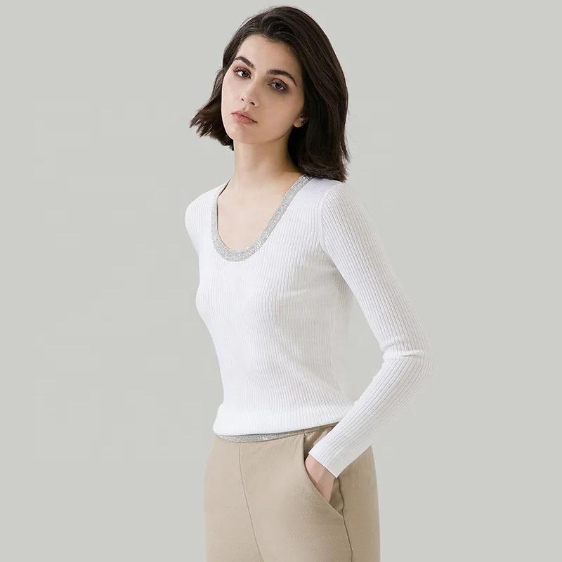 Women O Neck Long Sleeved Merino Wool Jumper