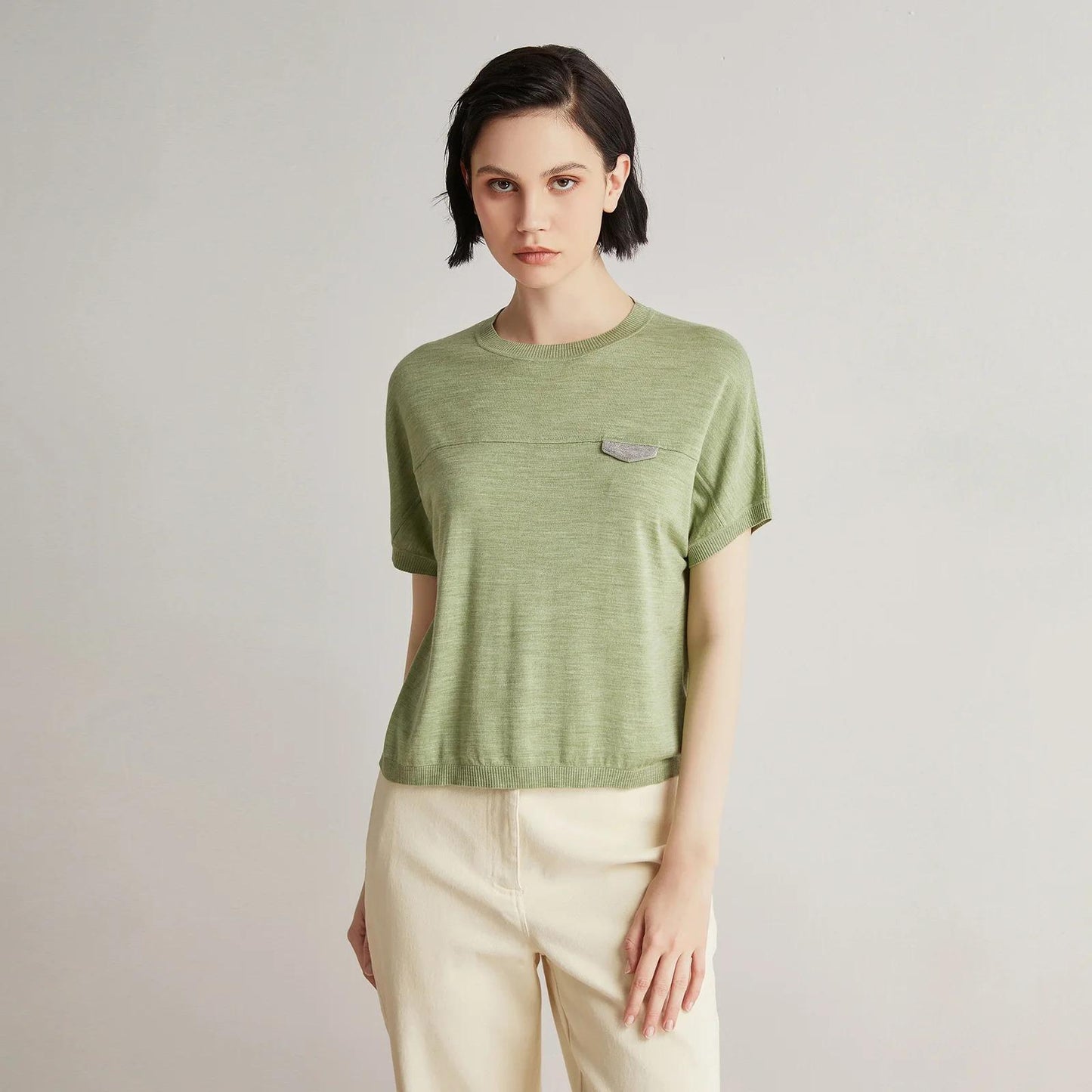 Women's Wool  Silk Knit Short sleeve Top