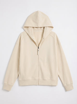 Cotton-Blend Zip-Up Hoodie with Sheepskin Shimmering Zipper Pull
