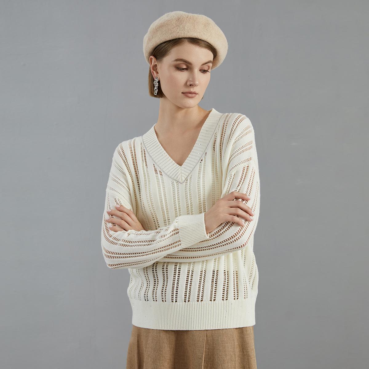 Women's Wool V-Neck Loose Pullover top