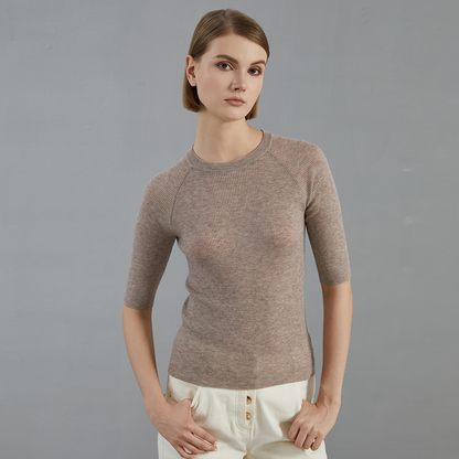 Women's 68.9% Wool Mid-Sleeve Knitted Pullover