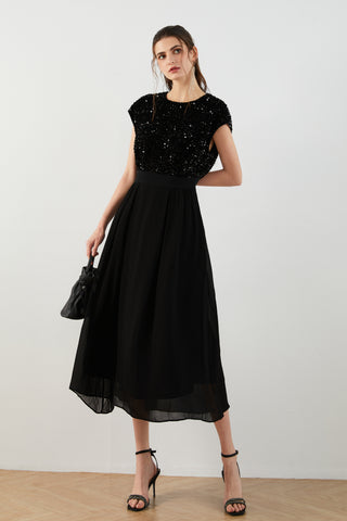 Women’s Sequin Panel Chiffon Dress