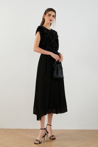 Women’s Sequin Panel Chiffon Dress