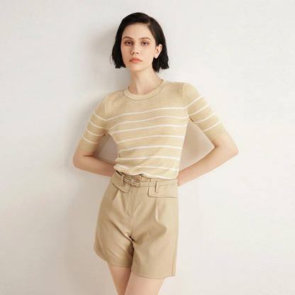 Summer Ladies Merino Wool & Silk Striped Top