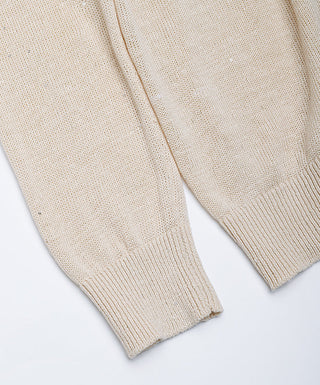 Apricot cardigan sleeve cuffs and ribbed hem in linen fine-gauge knit