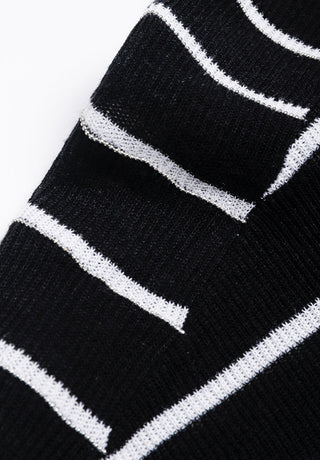 Black ribbed knit collar with white stripe bands