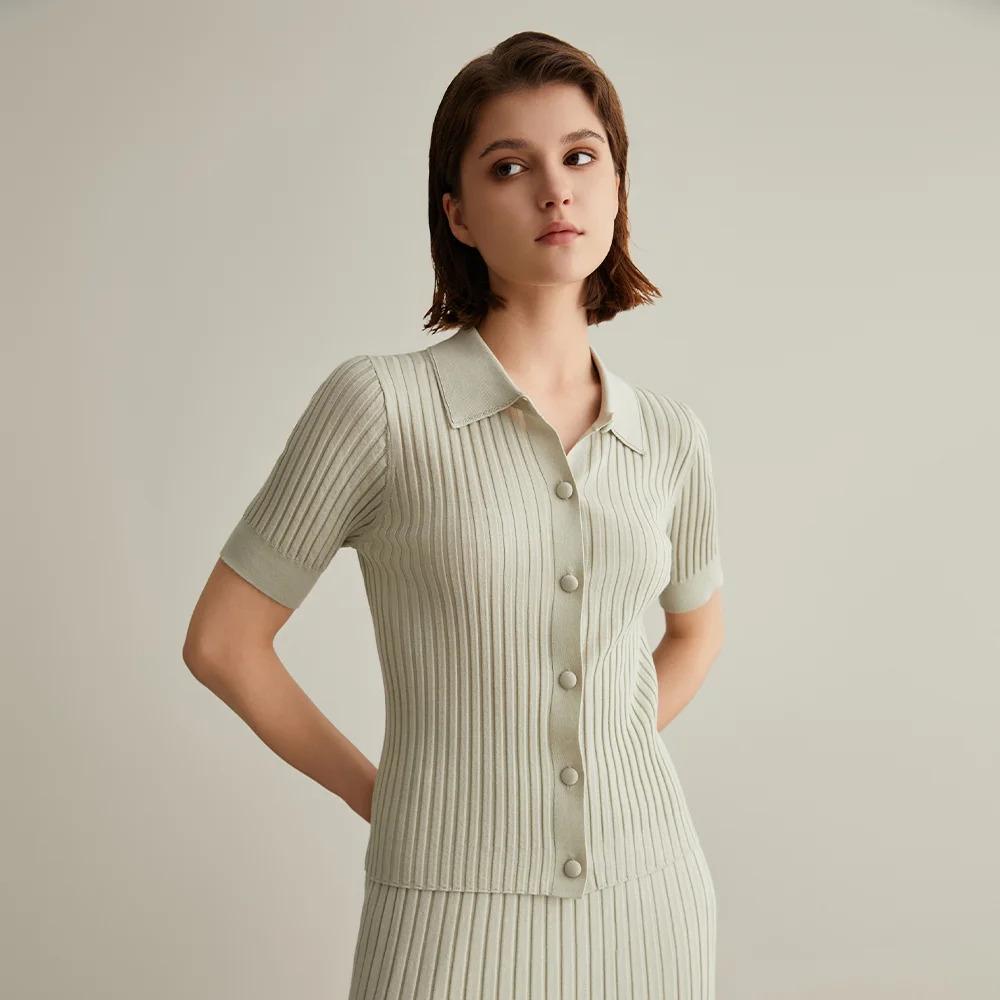 Women’s Wool and Mulberry Silk Knitted Polo short Shirt Top