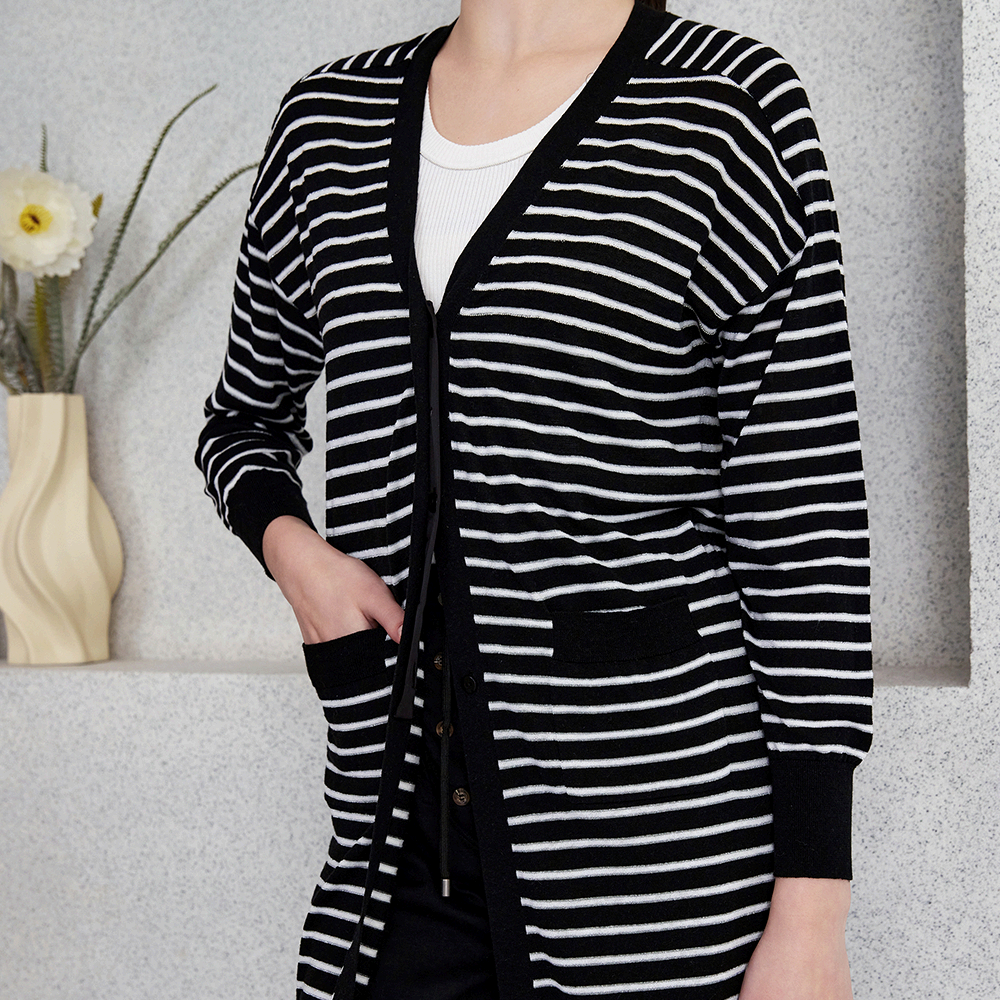 Women's Clothing Striped Linen Silk Long Knitted Cardigan BC-37