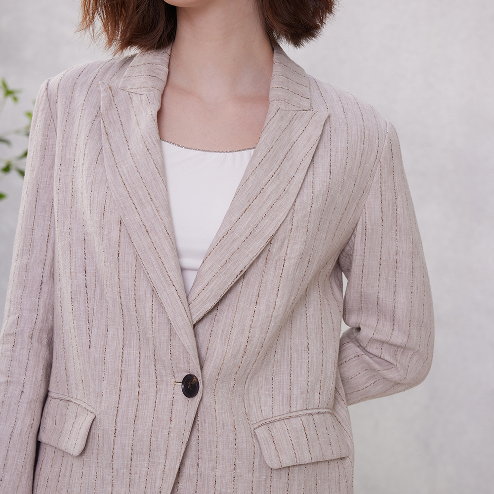 Women's Clothing Linen Stripe Blazer Jacket K2062X