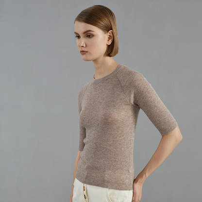 Women's 68.9% Wool Mid-Sleeve Knitted Pullover