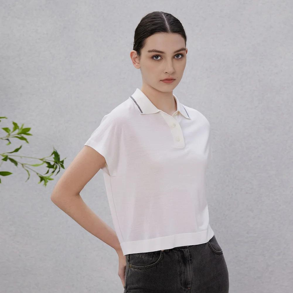 Women's Wool Silk Polo knit  Shirt