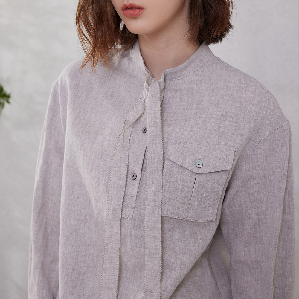 Women's Clothing Spring Autumn Linen Long Sleeved Blouse