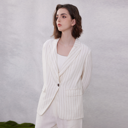 Women's Clothing Linen Stripe Blazer Jacket K2062X