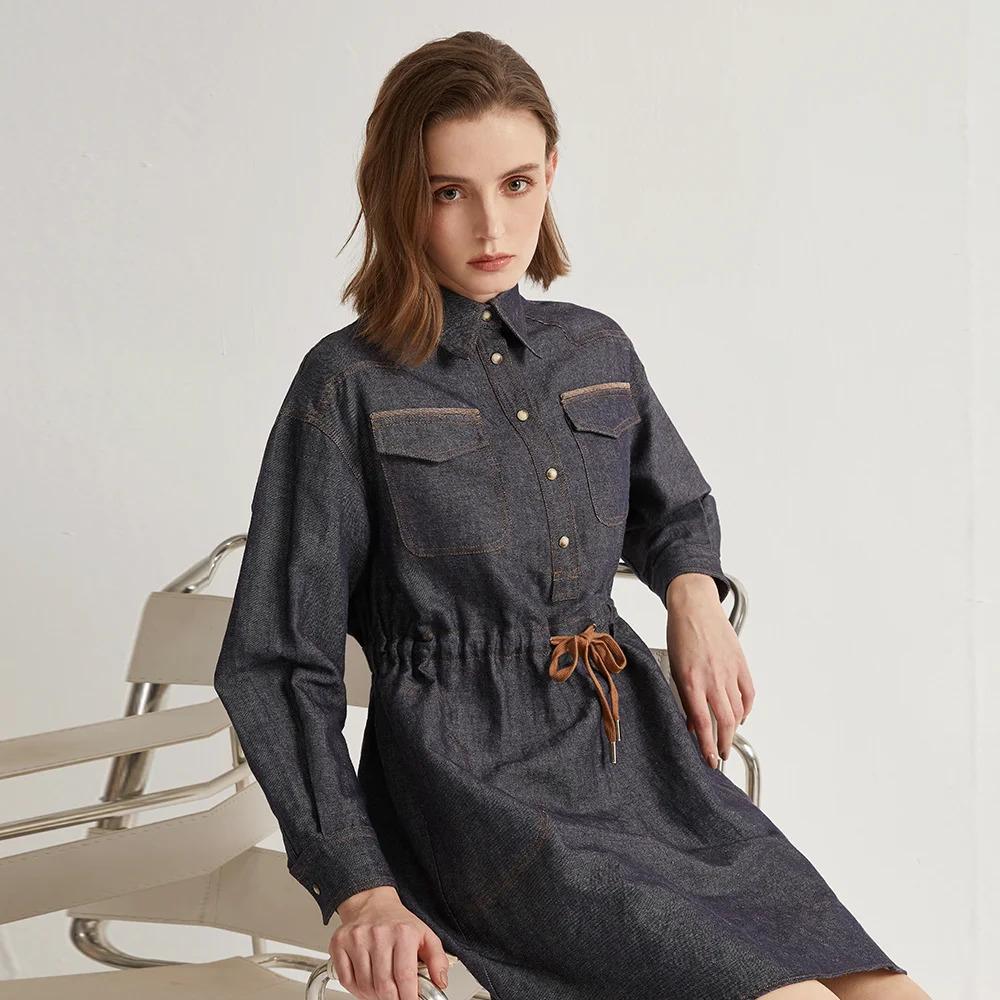 Women's  Linen Lapel jeans Dress