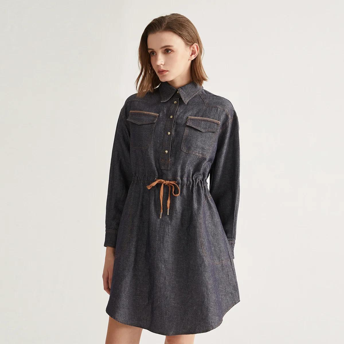 Women's  Linen Lapel jeans Dress