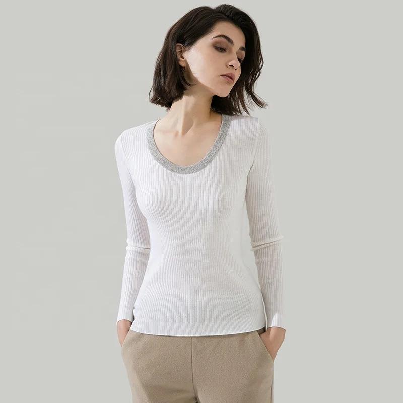 Women O Neck Long Sleeved Merino Wool Jumper