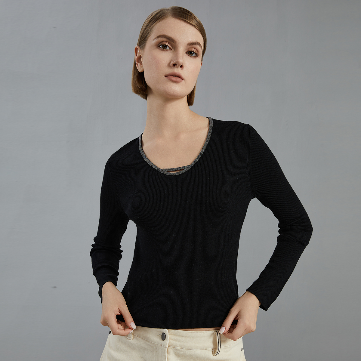 Women's Merino Wool U-Neck Knitted Pullover Top