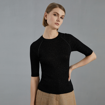 Women's 68.9% Wool Mid-Sleeve Knitted Pullover