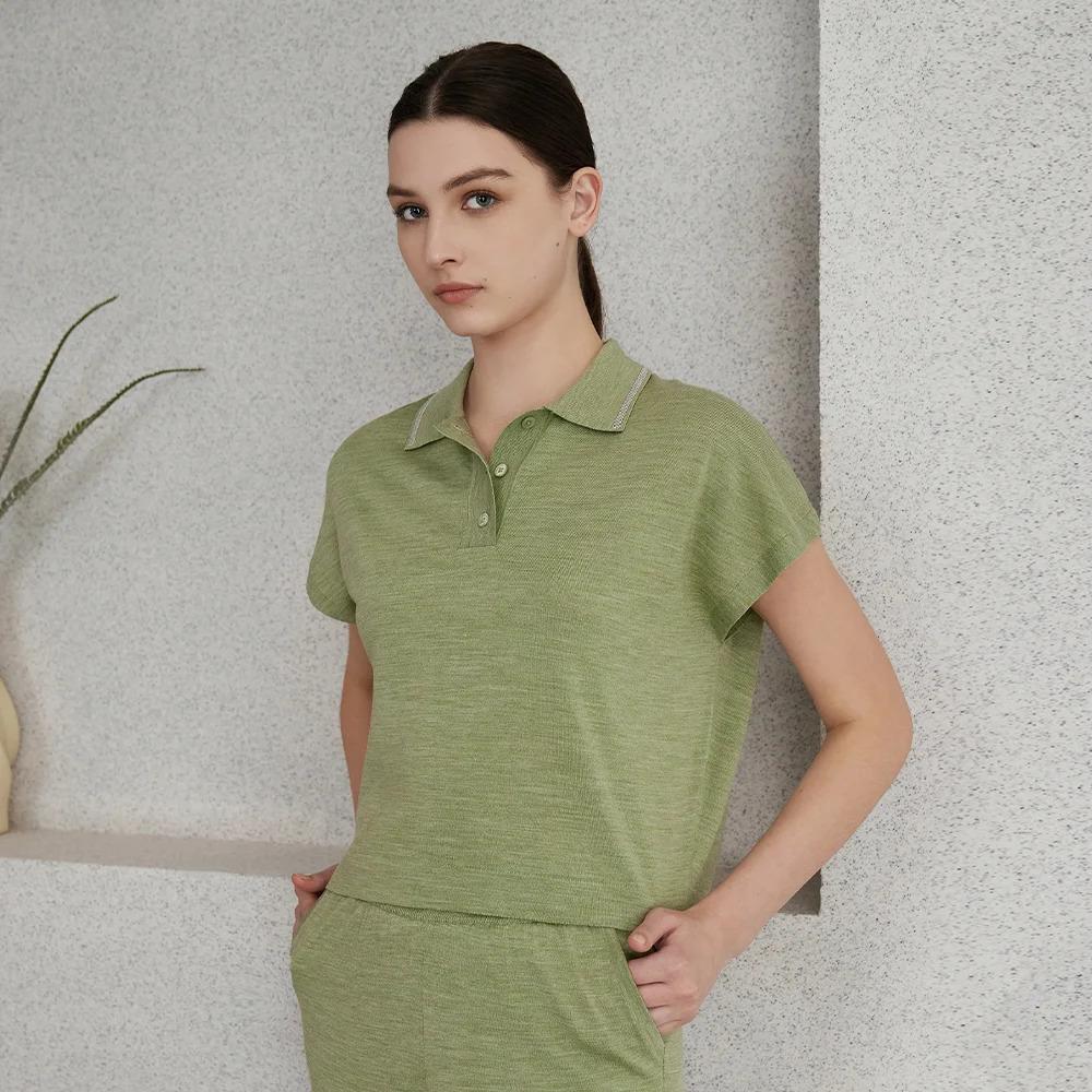 Women's Wool Silk Polo knit  Shirt