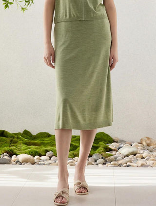 Wool Silk Midi Skirt with Beaded Waist Detail - serathinan 