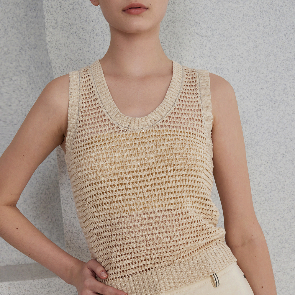 Women's Linen Hollow Knitted Tank  Vest BC-67