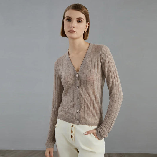 Women's Sheen Wool Knitted Cardigan Sweater Top