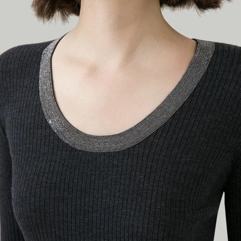 Women O Neck Long Sleeved Merino Wool Jumper