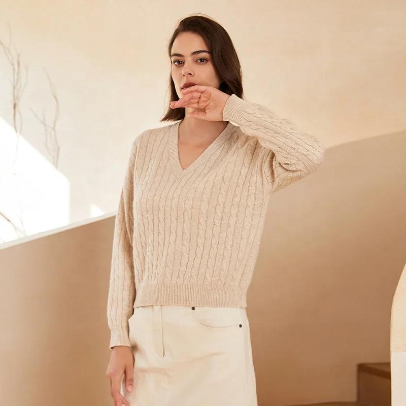 Women's Pure Wool V-Neck Pullover Sweater BC254