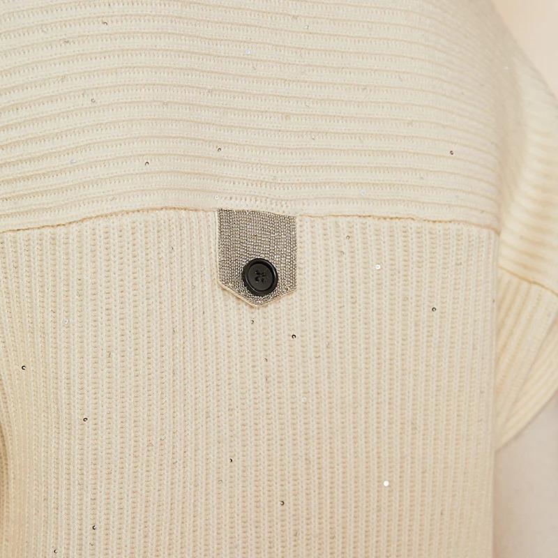 Women's Wool Knit Zip-Up Button Turtleneck Sweater