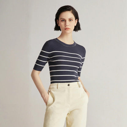 Summer Ladies Merino Wool & Silk Striped Top