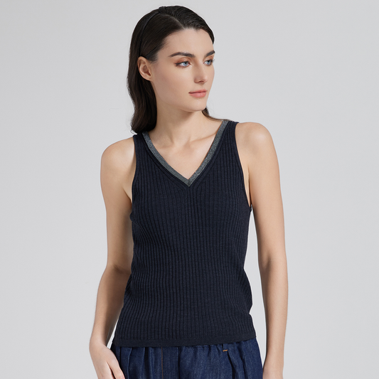 2025 Women's wool and silk V-neck vest Top