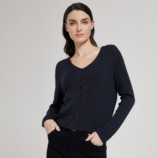 2025 Women's wool silk open-necked single-breasted sweater