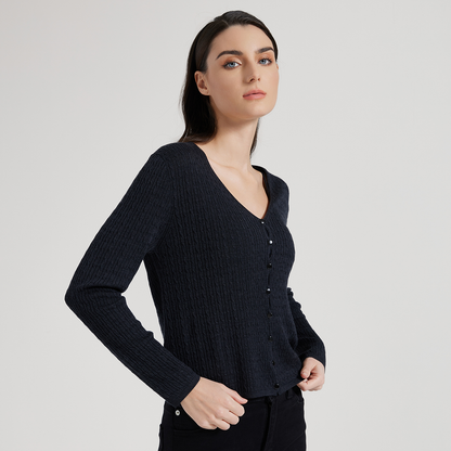 2025 Women's wool silk open-necked single-breasted sweater