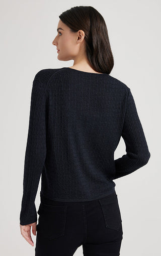 Graphite gray wool-silk sweater back view, long sleeves, textured knit