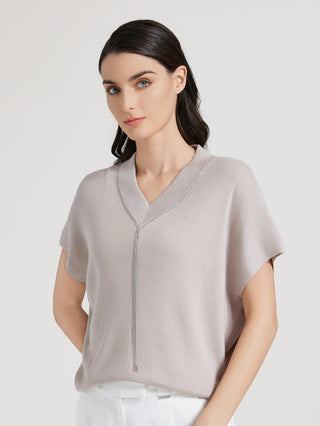 Wool Silk V-neck pullover