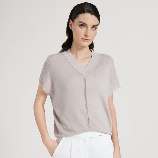 2025 Women's Wool Silk V-neck pullover