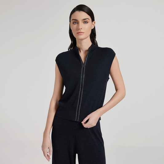 2025 Women's silk wool zipper vest Sweater