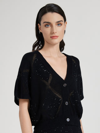 silk-linen Sequin Knit Cardigan