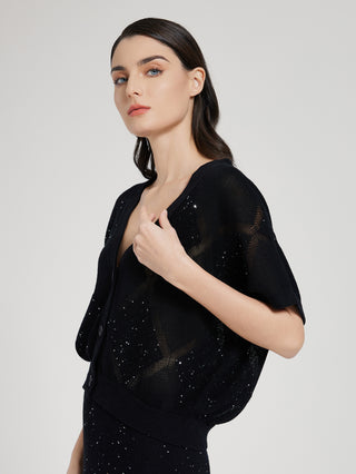 silk-linen Sequin Knit Cardigan