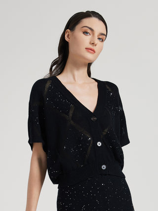 silk-linen Sequin Knit Cardigan