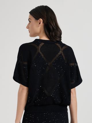 silk-linen Sequin Knit Cardigan