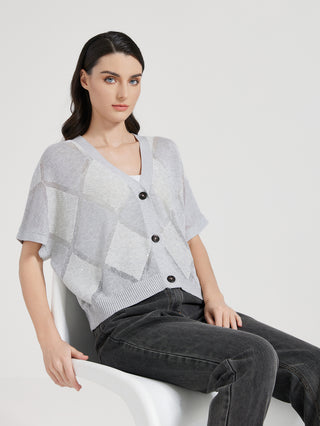 silk-linen Sequin Knit Cardigan