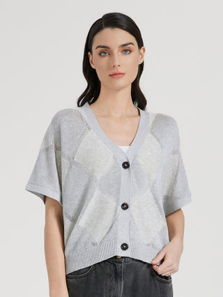 silk-linen Sequin Knit Cardigan