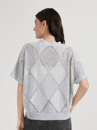 silk-linen Sequin Knit Cardigan