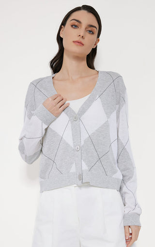 Silk Linen Argyle Pattern Cardigan