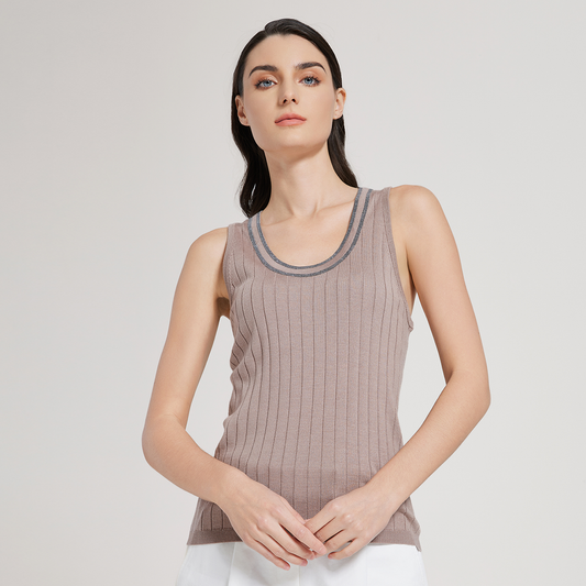 2025 Women's woollen silk blended crew neck vest top