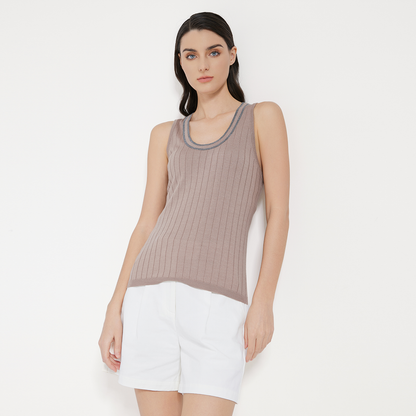 2025 Women's woollen silk blended crew neck vest top