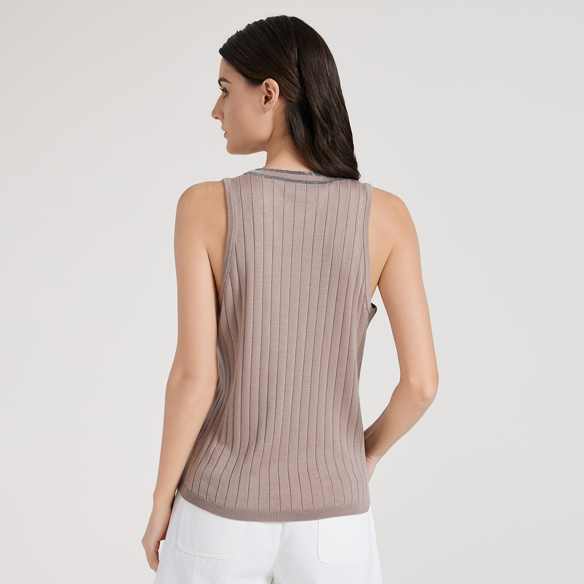 2025 Women's woollen silk blended crew neck vest top